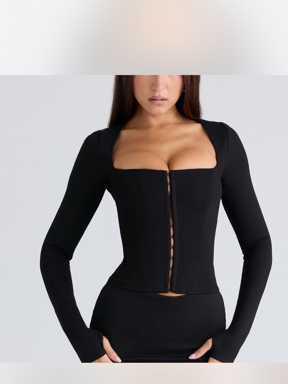 House of CB Black Square-Neck Corset Crop Top